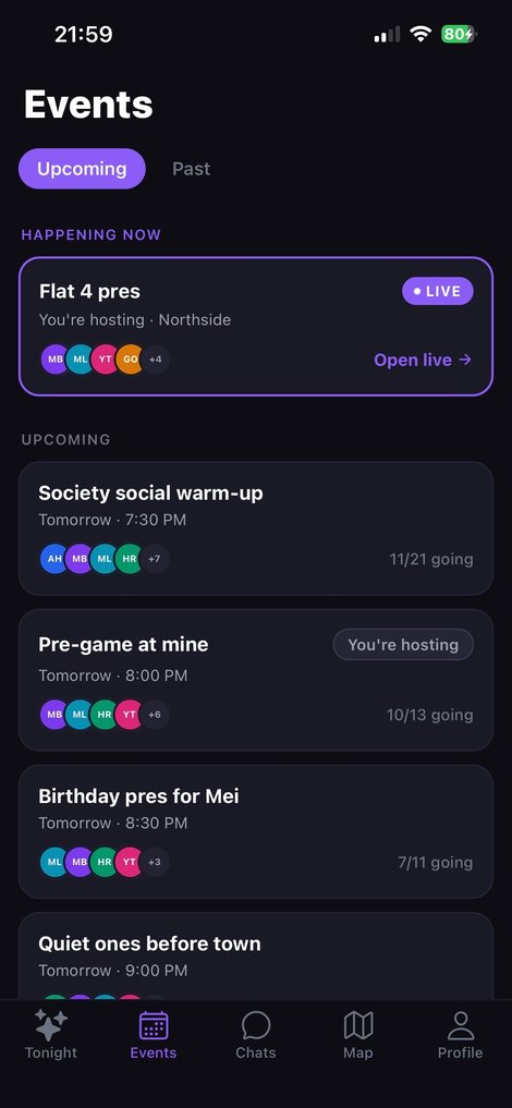 Discover events screen
