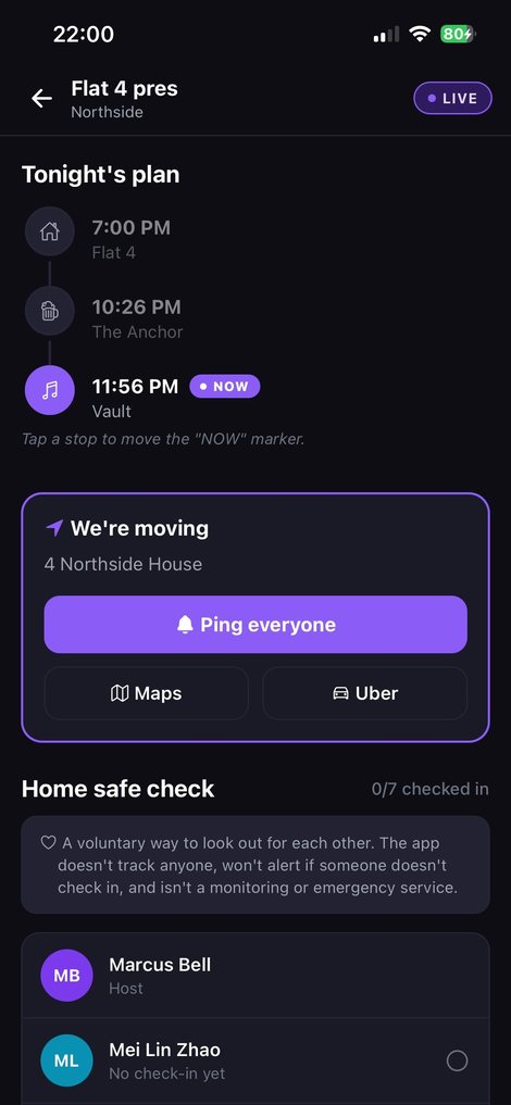 Live night timeline screen